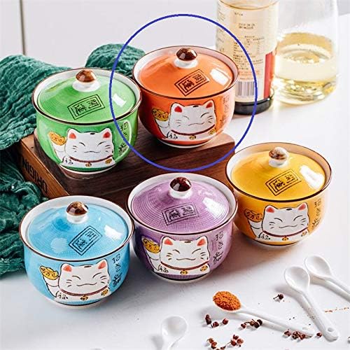 EatingBiting Ceramics Japanese Maneki Neko Lucky Cat Sugar Salt Pepper Storage Jar with Lid And Spoon Sugar Salt Pepper Storage Jar Seasoning Pot with Lid and Spoon for Home Kitchen - Image 5