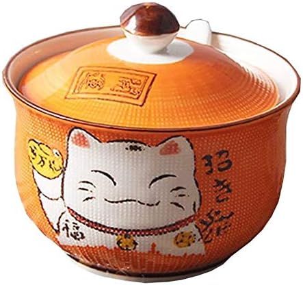 EatingBiting Ceramics Japanese Maneki Neko Lucky Cat Sugar Salt Pepper Storage Jar with Lid And Spoon Sugar Salt Pepper Storage Jar Seasoning Pot with Lid and Spoon for Home Kitchen - Image 2