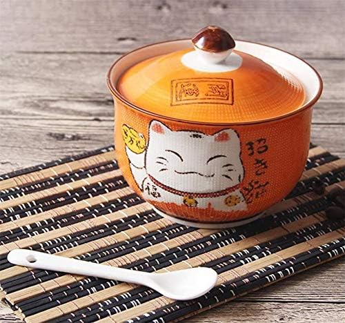 EatingBiting Ceramics Japanese Maneki Neko Lucky Cat Sugar Salt Pepper Storage Jar with Lid And Spoon Sugar Salt Pepper Storage Jar Seasoning Pot with Lid and Spoon for Home Kitchen - Image 4