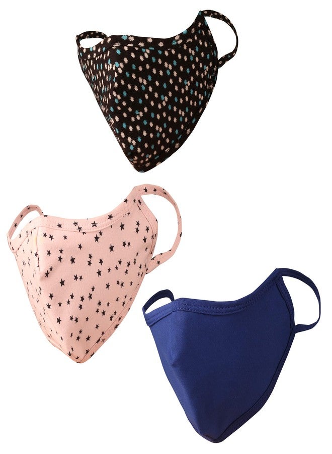 تتش ستون قناع وجه واقي من التلوث والضباب الدخاني والبرد والسعال من تاتشستون، مصنوع من القطن الناعم المحبوك - مقاس متوسط مريح، قابل للغسل، طبقتان. (عبوة من 3 أقنعة). متوفر بألوان: وردي، أزرق، أسود. - Image 1