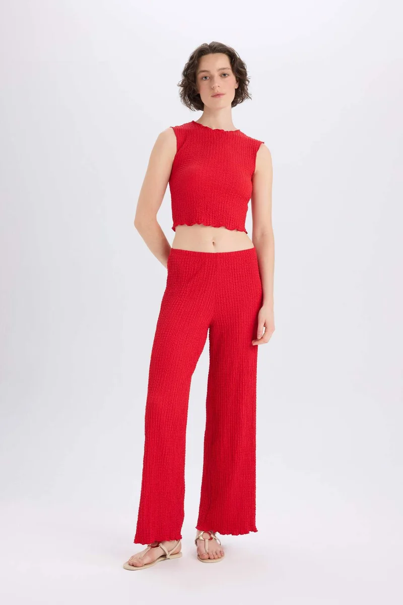 ديفاكتو Regular Fit Basic Crepe Elastic Waist Trousers