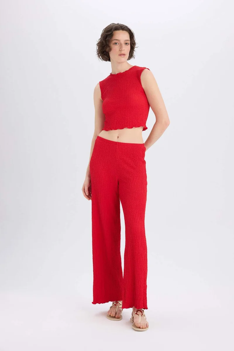 ديفاكتو Regular Fit Basic Crepe Elastic Waist Trousers