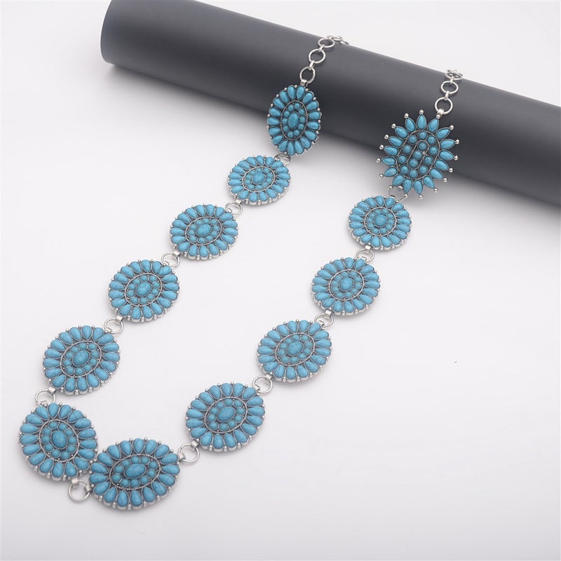 Cross-border jewelry retro belt European and American turquoise waist chain belt factory wholesale fashion jewelry waist seal body chain XFY-002  - Image 2