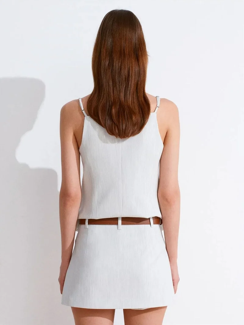 Dilvin DILVIN High-Waist Belted A-Line Mini Skirt