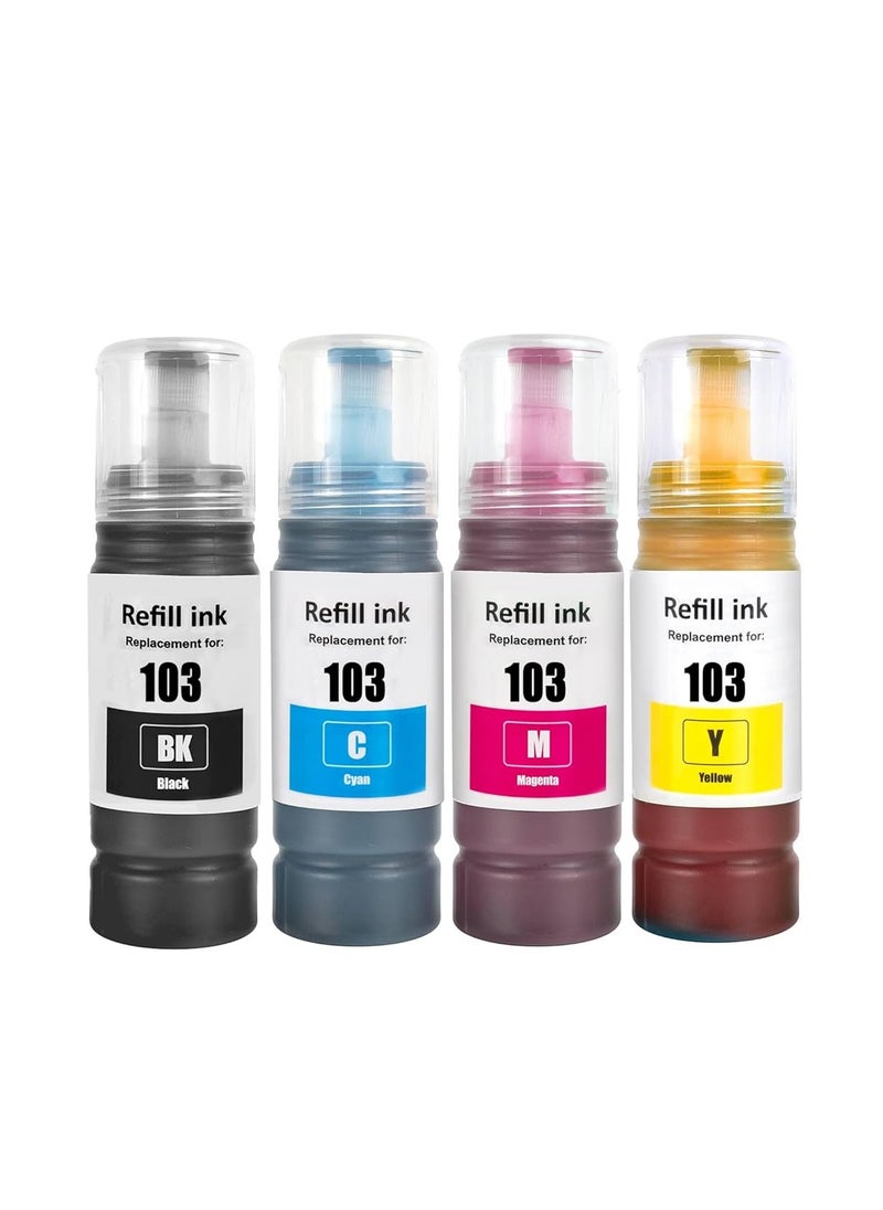 Terabyte 103 Ink Bottle Compatible with Epsn 103 Ink C13T00S64A for L1200 Series L1210 L1250 L3100 Series L3110 L3111 L3116 L3150 L3151 (4-Pack, Black Cyan Yellow Magenta)  - Image 1
