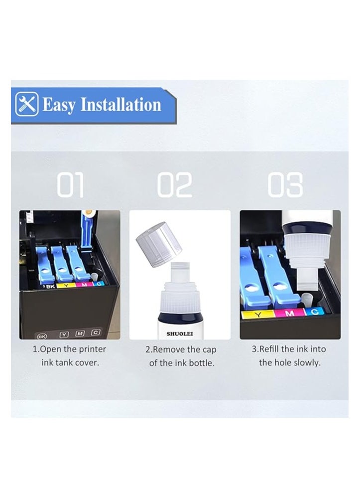 Terabyte 103 Ink Bottle Compatible with Epsn 103 Ink C13T00S64A for L1200 Series L1210 L1250 L3100 Series L3110 L3111 L3116 L3150 L3151 (4-Pack, Black Cyan Yellow Magenta)  - Image 4