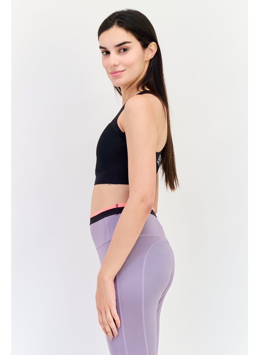 Reebok Women Brand Logo Padded Sports Bra, Black  - Image 2