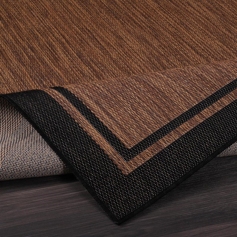 CAMILSON Indoor Outdoor Rug, 5x7 Bordered Nut Brown Black Modern Area Rugs for Indoor and Outdoor Patios, Kitchen and Hallway Mats, Washable Porch Deck Outside Carpet (Bordered Nut Brown Black, 5 x 7) - Image 3