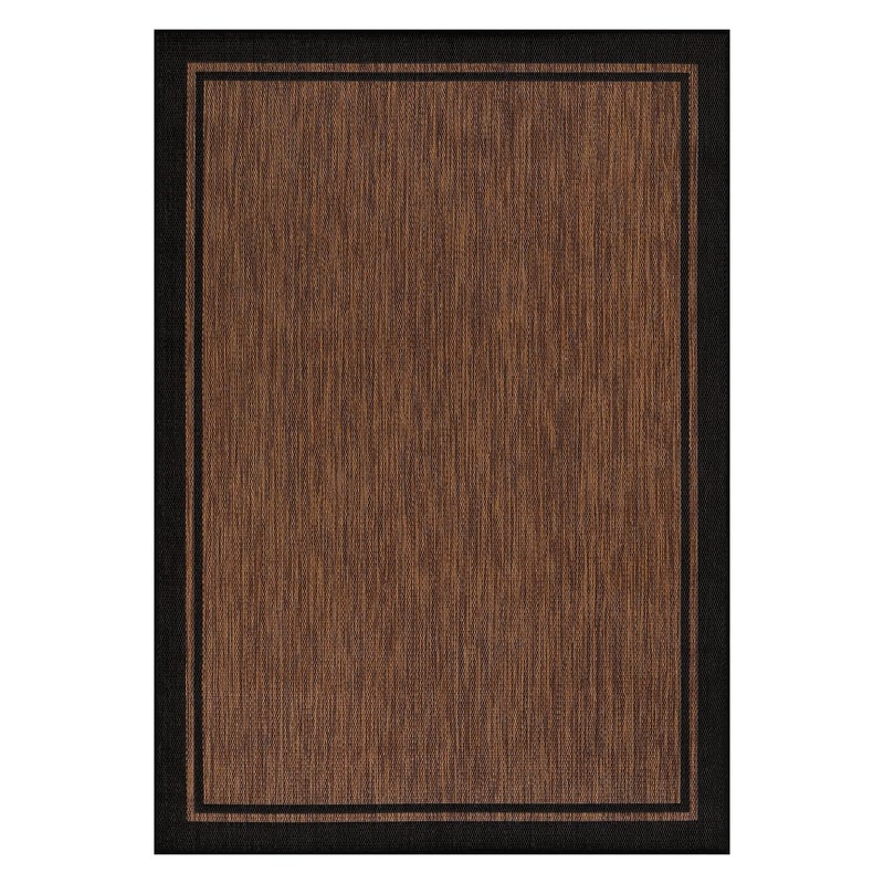 CAMILSON Indoor Outdoor Rug, 5x7 Bordered Nut Brown Black Modern Area Rugs for Indoor and Outdoor Patios, Kitchen and Hallway Mats, Washable Porch Deck Outside Carpet (Bordered Nut Brown Black, 5 x 7) - Image 2