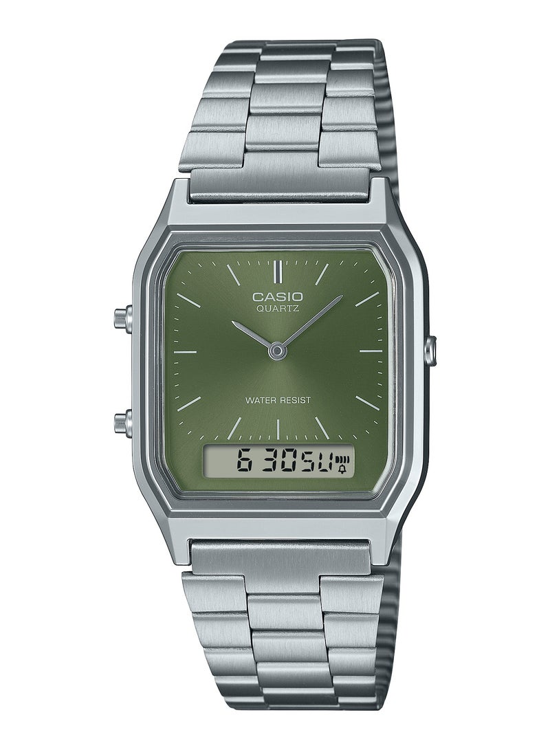 CASIO Analog+Digital Green Dial Stainless Steel Unisex Watch AQ-230A-3AMQY - Image 1