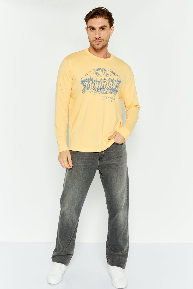 TRUE GRIT Men Crew Neck Short Sleeve Printed T-Shirts, Faded Golden Yellow - Image 2