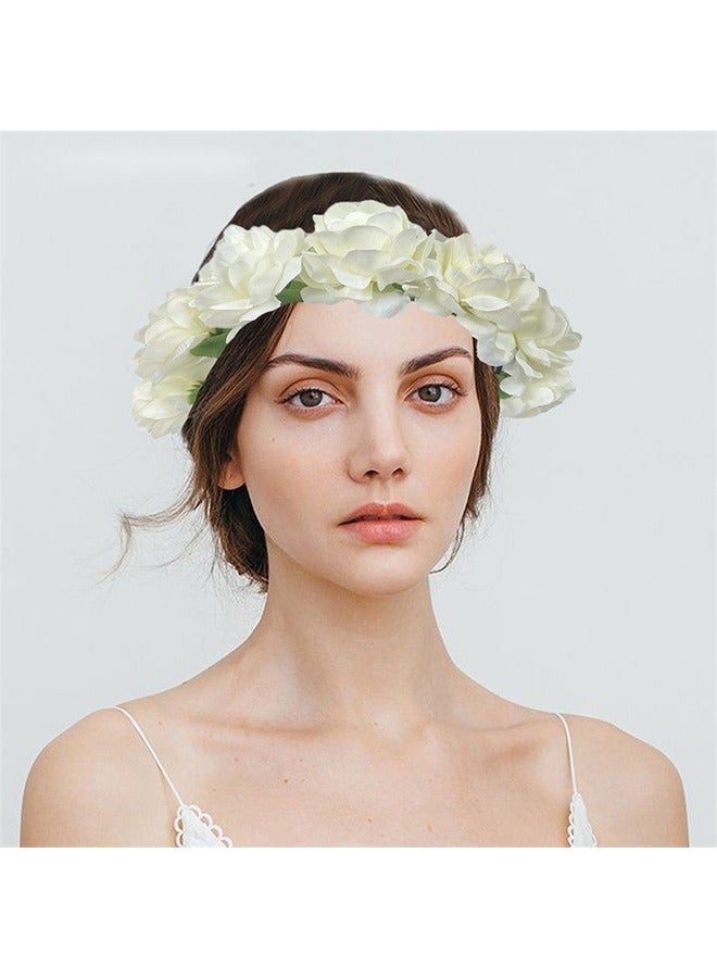 2 Pcs Rose Flower Crown Rose Crown Wreath Flower Garland Headband Wedding Hair Wreath Floral Headpiece, Hairband for Women and Teen Girls (White+Pink) - Image 4