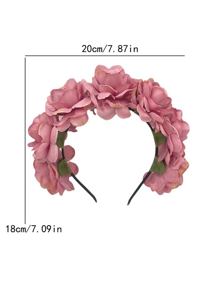 2 Pcs Rose Flower Crown Rose Crown Wreath Flower Garland Headband Wedding Hair Wreath Floral Headpiece, Hairband for Women and Teen Girls (White+Pink) - Image 2