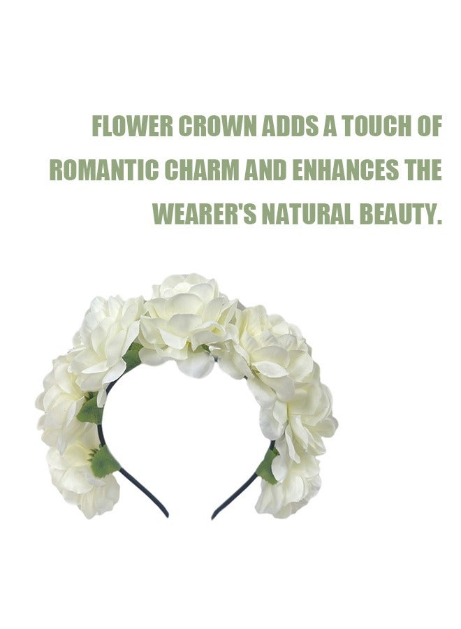 2 Pcs Rose Flower Crown Rose Crown Wreath Flower Garland Headband Wedding Hair Wreath Floral Headpiece, Hairband for Women and Teen Girls (White+Pink) - Image 3