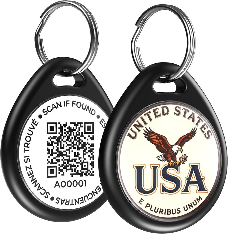 ILFINDYOU Dog Tags Personalized for Pets, USA Pattern QR Code Dog Name Tags for Pet Collar, Online Profile, Scan Location Alerts, (Black USA) - Image 1