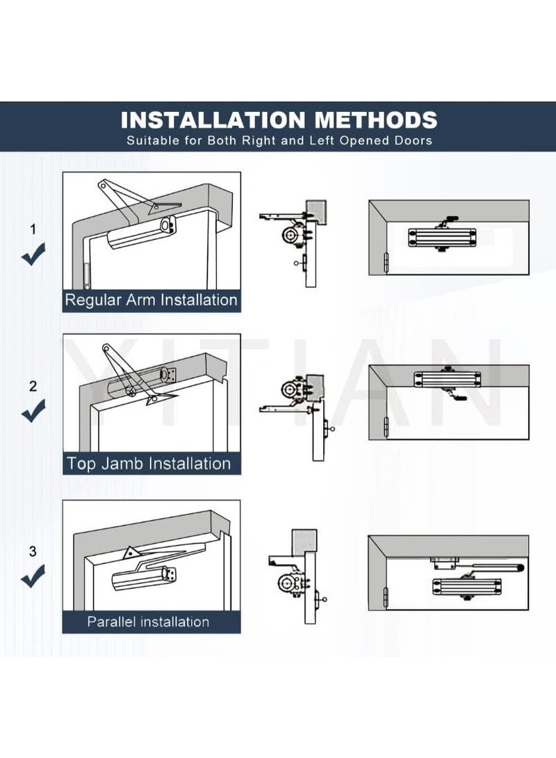 Automatic Door Closer Safety Spring Door Closer, Commercial Heavy Duty Gate Closer, Fire Rated Automatic Stopper, Adjustable Quiet Door Closer to Convert Hinged Door to Self-Closing, for 25-65kg Door - Image 4