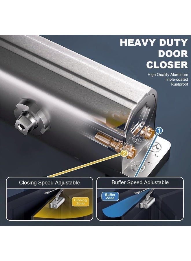 Automatic Door Closer Safety Spring Door Closer, Commercial Heavy Duty Gate Closer, Fire Rated Automatic Stopper, Adjustable Quiet Door Closer to Convert Hinged Door to Self-Closing, for 25-65kg Door - Image 2