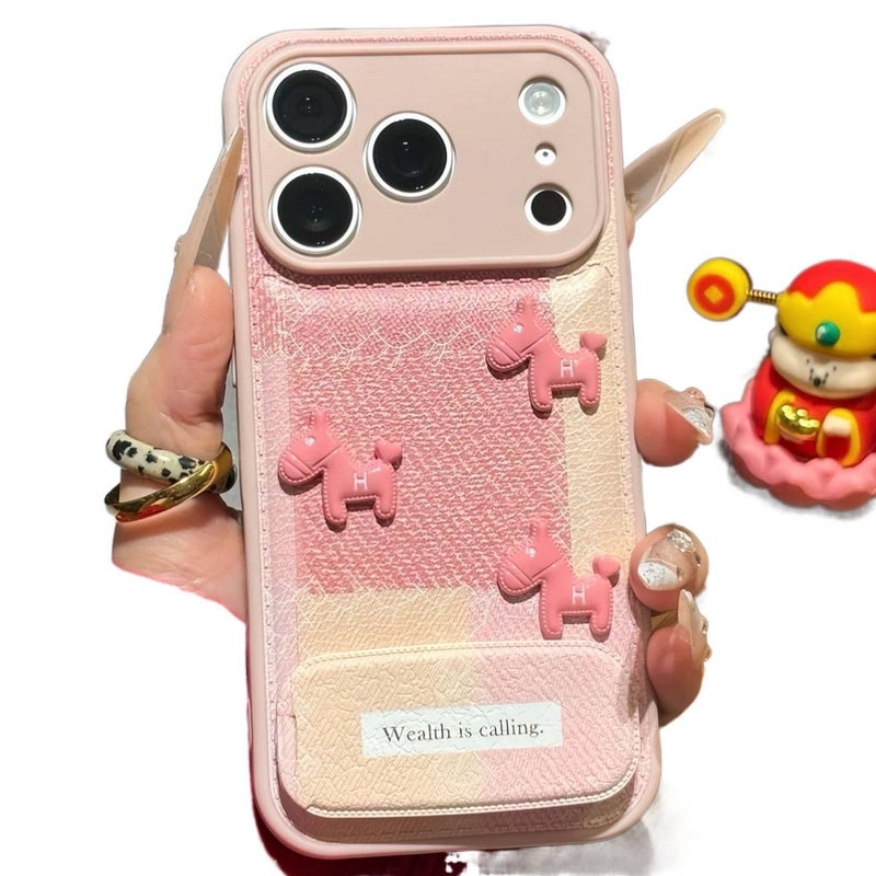 TPU Protective Case for HONOR 400 Pro with Kickstand and Color Block Splicing plus Three Little Pink Horses Pattern plus Candy Air Cushion in Pink - Image 1