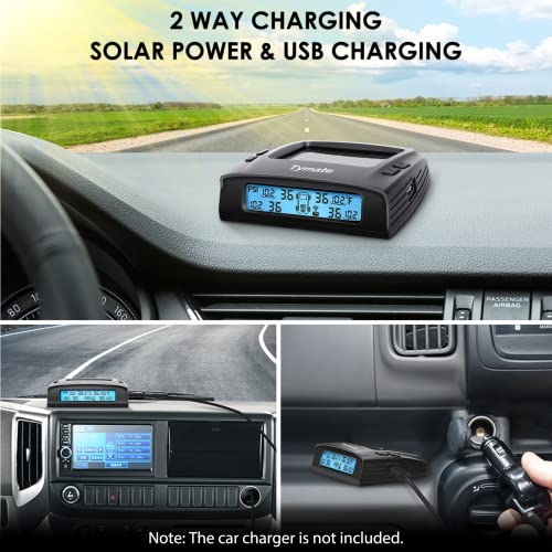 Tymate RV Tire Pressure Monitoring System - M7-3 TPMS Tire Pressure Monitor System(0-87 PSI) with Solar Charger, RV TPMS with 4 sensors & 5 Alarm Modes, LCD Display, Auto Sleep Mode, Easy to Install - Image 2
