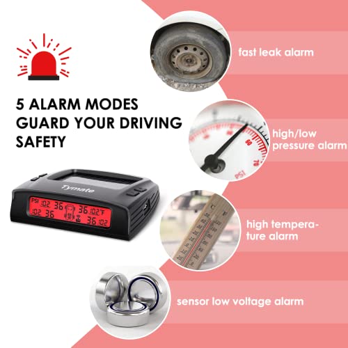 Tymate RV Tire Pressure Monitoring System - M7-3 TPMS Tire Pressure Monitor System(0-87 PSI) with Solar Charger, RV TPMS with 4 sensors & 5 Alarm Modes, LCD Display, Auto Sleep Mode, Easy to Install - Image 3