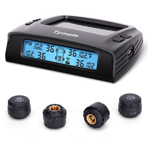 Tymate RV Tire Pressure Monitoring System - M7-3 TPMS Tire Pressure Monitor System(0-87 PSI) with Solar Charger, RV TPMS with 4 sensors & 5 Alarm Modes, LCD Display, Auto Sleep Mode, Easy to Install - Image 1