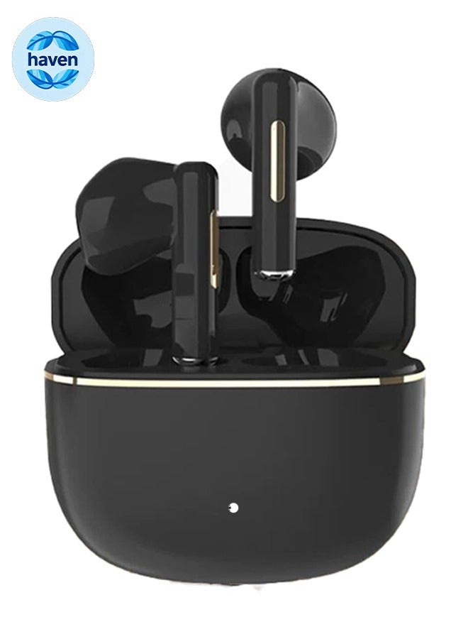 HAVEN Wireless Bluetooth Headphones, Wireless Semi-in-Ear Type, Intelligent Active Noise Cancellation, Water Resistance, USB-C Charging Case, Compatible with Android and iPhone Smartphones - Black - Image 1