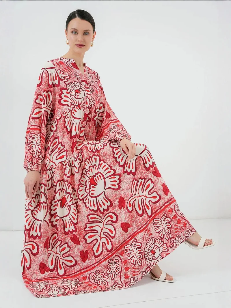 BIG DART BDART Printed V-Neck Maxi Dress with Button Closure