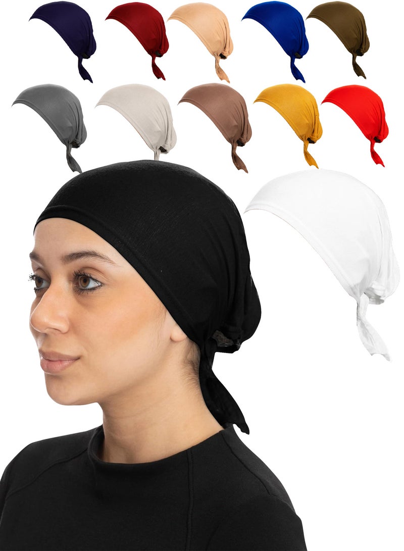 AEENAA 12 Pieces Under Scarf Head Wraps for Women Tie-Back Turban Caps Soft Breathable Undercaps for Hijab Bonnet Head Cover- Mixed Colors May Vary - Image 1