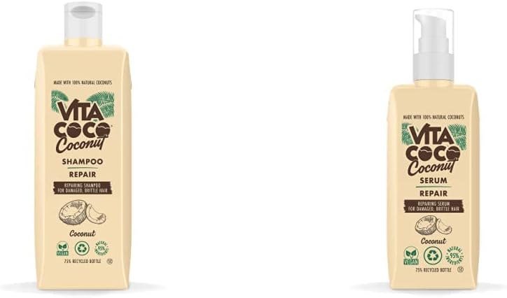 Vita Coco Repair Shampoo 400ml and Serum 150ml Bundle for Damaged Hair and all hair types with 100 Natural Coconuts
