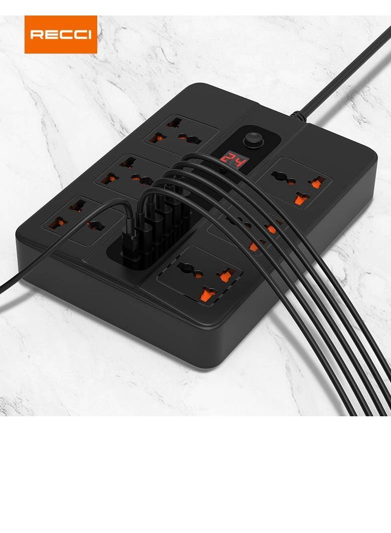Recci PD+QC UK Plug Power Socket (6 AC Outlets, Type-C + 5 USB Ports  - Image 1