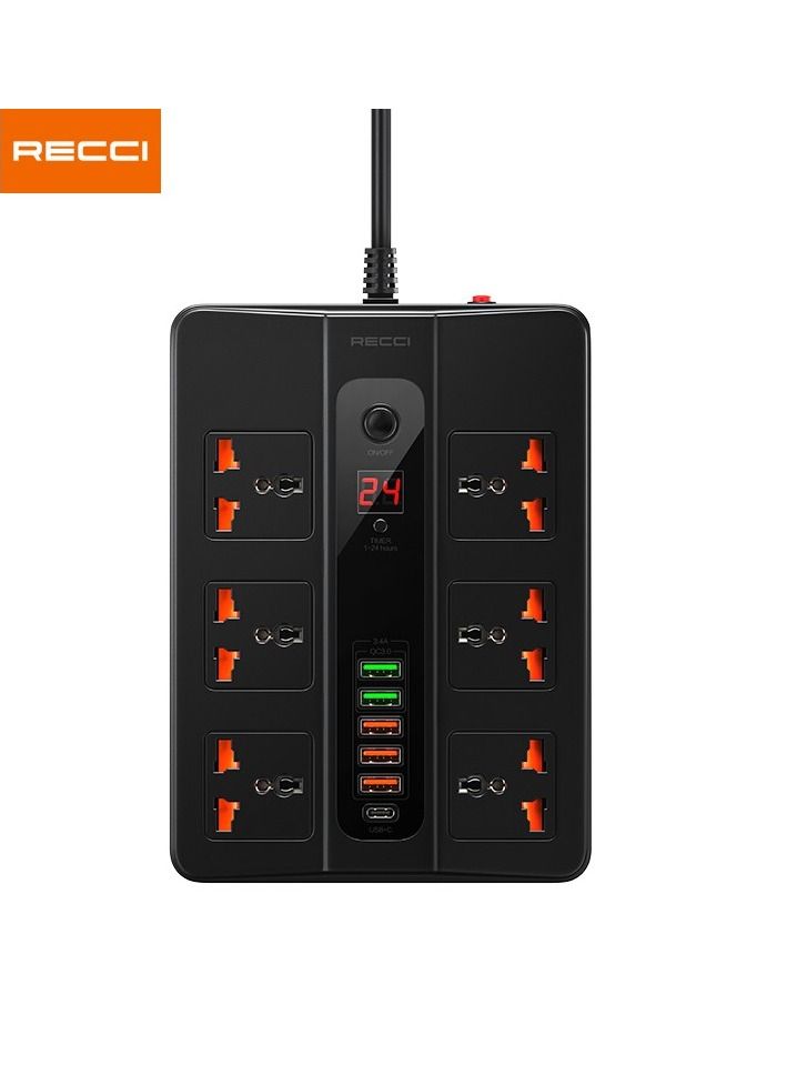 Recci PD+QC UK Plug Power Socket (6 AC Outlets, Type-C + 5 USB Ports  - Image 3