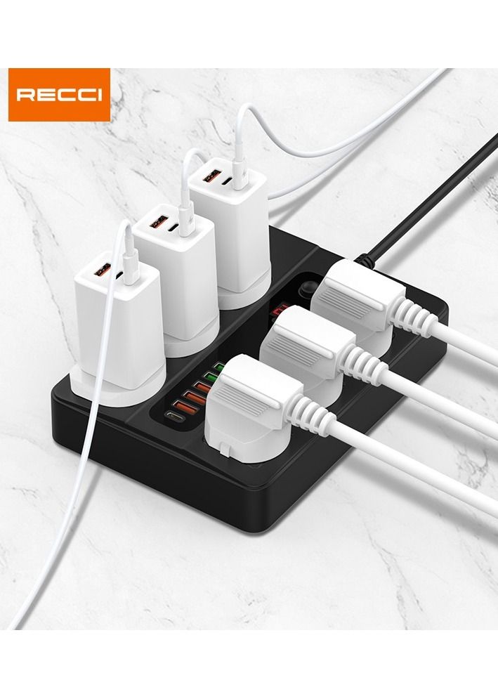 Recci PD+QC UK Plug Power Socket (6 AC Outlets, Type-C + 5 USB Ports  - Image 2