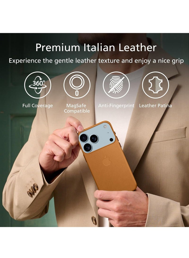 Wtech Apple iPhone 17 Pro 5G 2025 Luxury Leather Magnetic Wireless Charging Case Original MagSafe Shockproof Case Cover (MCMPMN) - Peachy Orange - Image 4