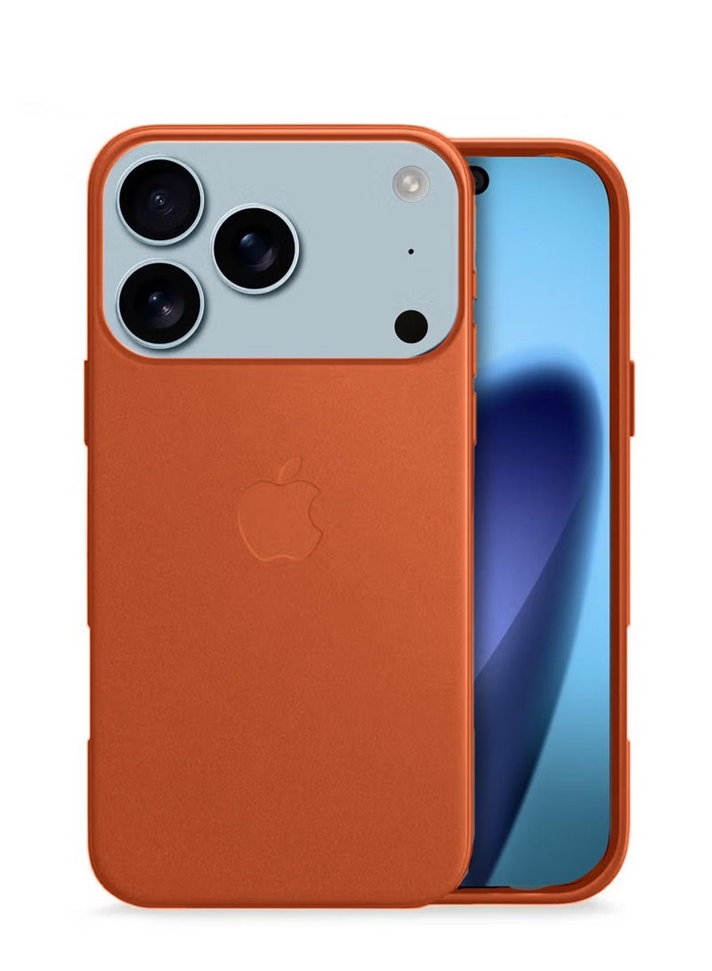 Wtech Apple iPhone 17 Pro 5G 2025 Luxury Leather Magnetic Wireless Charging Case Original MagSafe Shockproof Case Cover (MCMPMN) - Peachy Orange - Image 1