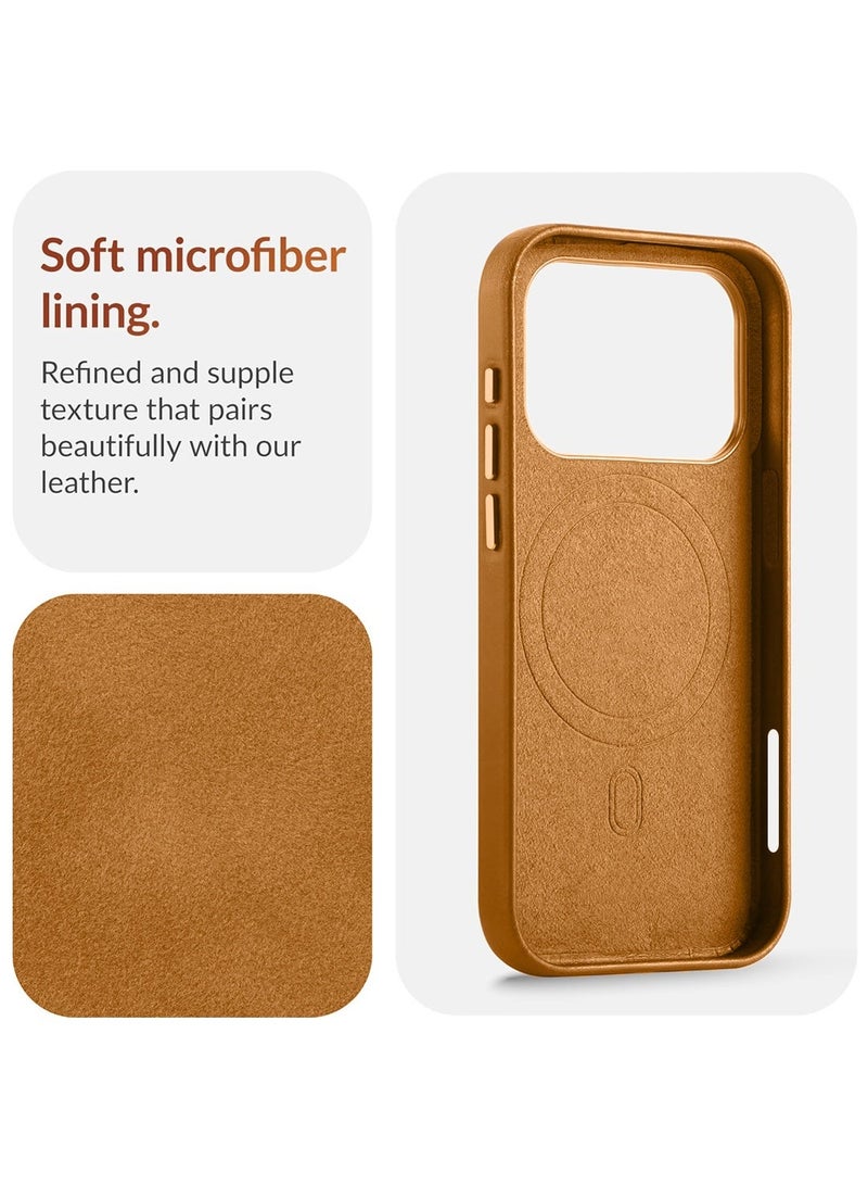 Wtech Apple iPhone 17 Pro 5G 2025 Luxury Leather Magnetic Wireless Charging Case Original MagSafe Shockproof Case Cover (MCMPMN) - Peachy Orange - Image 2