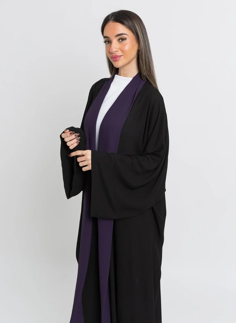 Kaafmeem Black on Mauve Flowstyle Abaya