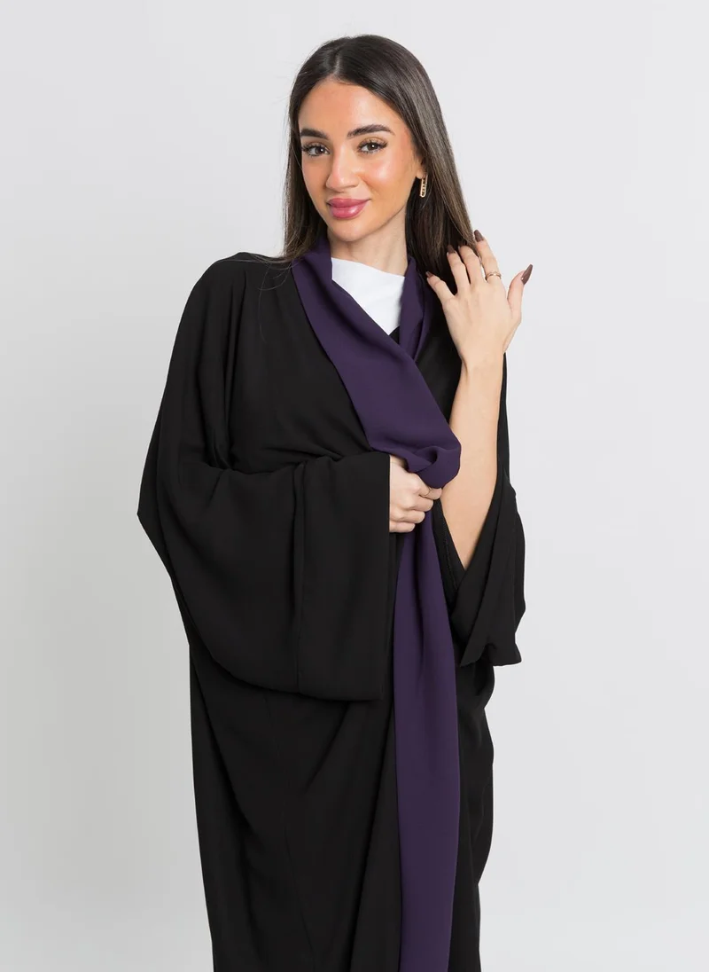 Kaafmeem Black on Mauve Flowstyle Abaya