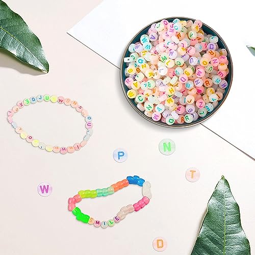 NITOPUPU 1000Pcs Glow Letter Acrylic Alphabet Beads - Glow in The Dark, 4x7 mm Round Beads for Friendship Bracelets and DIY Crafts - Image 5