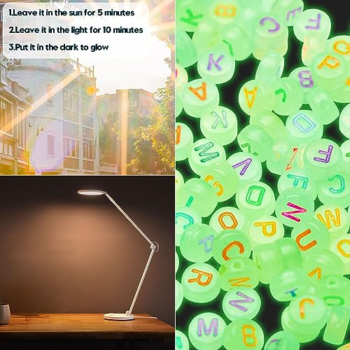 NITOPUPU 1000Pcs Glow Letter Acrylic Alphabet Beads - Glow in The Dark, 4x7 mm Round Beads for Friendship Bracelets and DIY Crafts - Image 3