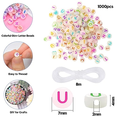 NITOPUPU 1000Pcs Glow Letter Acrylic Alphabet Beads - Glow in The Dark, 4x7 mm Round Beads for Friendship Bracelets and DIY Crafts - Image 2