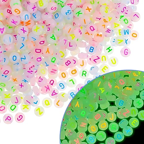 NITOPUPU 1000Pcs Glow Letter Acrylic Alphabet Beads - Glow in The Dark, 4x7 mm Round Beads for Friendship Bracelets and DIY Crafts - Image 1