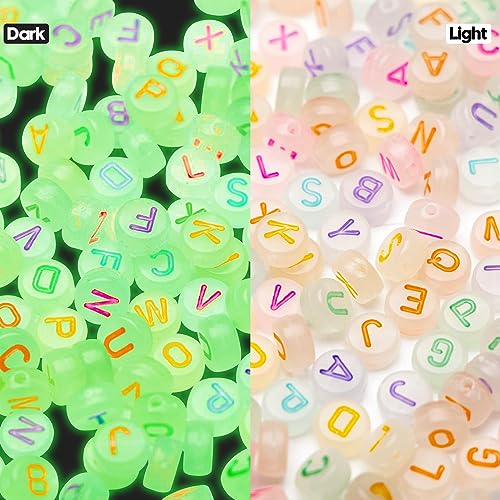 NITOPUPU 1000Pcs Glow Letter Acrylic Alphabet Beads - Glow in The Dark, 4x7 mm Round Beads for Friendship Bracelets and DIY Crafts - Image 4