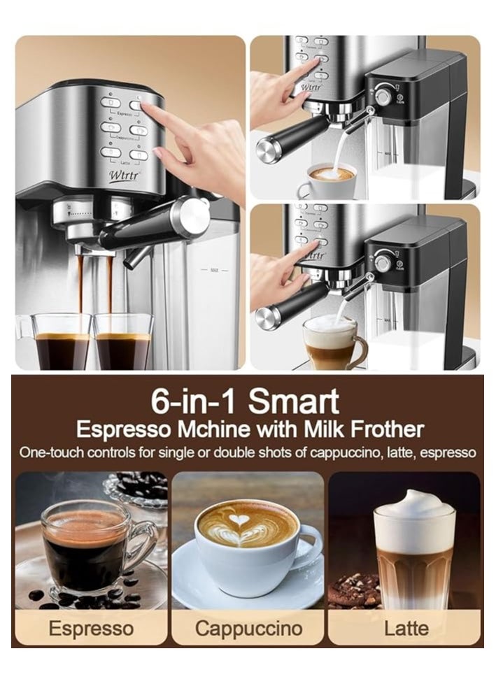 Wtrtr - Wtrtr 6-in-1 Espresso Coffee Machine Built-In Automatic Milk Frother, Equipped with 20 Bar High Pressure Pump and Powerful Steam System, Espresso & Cappuccino & Latte Maker with Removeable Water Tank. (2 years Warranty) - Image 1
