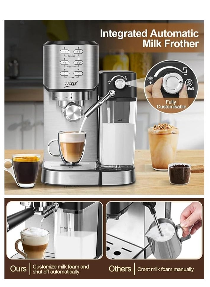 Wtrtr - Wtrtr 6-in-1 Espresso Coffee Machine Built-In Automatic Milk Frother, Equipped with 20 Bar High Pressure Pump and Powerful Steam System, Espresso & Cappuccino & Latte Maker with Removeable Water Tank. (2 years Warranty) - Image 1