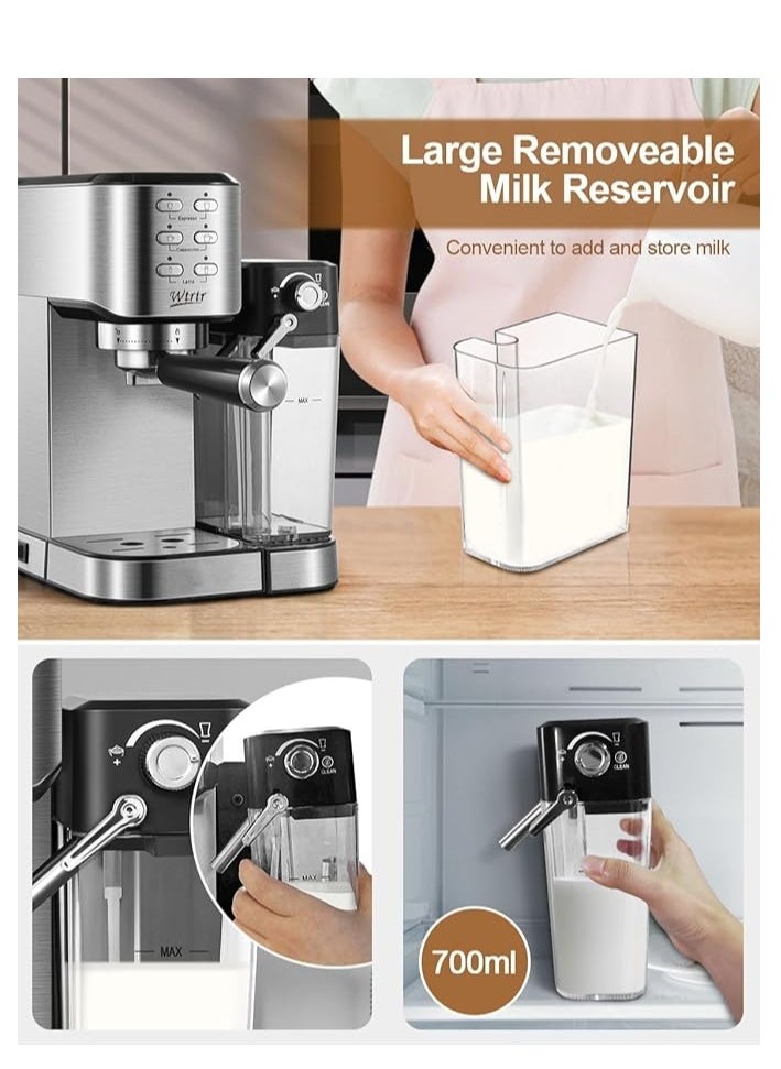 Wtrtr - Wtrtr 6-in-1 Espresso Coffee Machine Built-In Automatic Milk Frother, Equipped with 20 Bar High Pressure Pump and Powerful Steam System, Espresso & Cappuccino & Latte Maker with Removeable Water Tank. (2 years Warranty) - Image 1