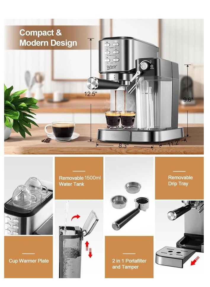 Wtrtr 6-in-1 Espresso Coffee Machine Built-In Automatic Milk Frother, Equipped with 20 Bar High Pressure Pump and Powerful Steam System, Espresso & Cappuccino & Latte Maker with Removeable Water Tank. (2 years Warranty) - pzsku/ZE8353D94760235E279EFZ/45/_/1704435806/e1037feb-43a0-4810-9163-402dc9b1e254