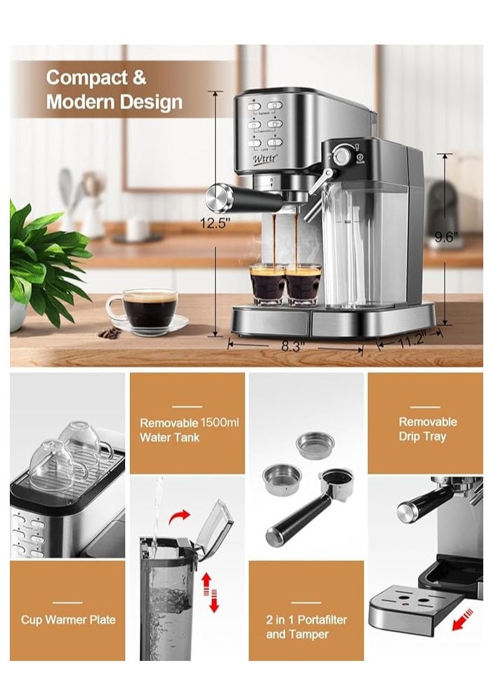 Wtrtr - Wtrtr 6-in-1 Espresso Coffee Machine Built-In Automatic Milk Frother, Equipped with 20 Bar High Pressure Pump and Powerful Steam System, Espresso & Cappuccino & Latte Maker with Removeable Water Tank. (2 years Warranty) - Image 1