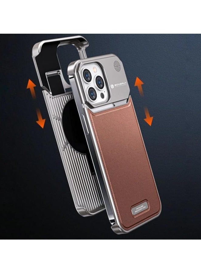 عام غطاء خلفي لهاتف iPhone 15pro max/15pro/15 يوفر حماية ناعمة ومرنة من TPU مع تقنية حماية من الصدمات وتصميم بحواف جلدية ومعدنية. - Image 2