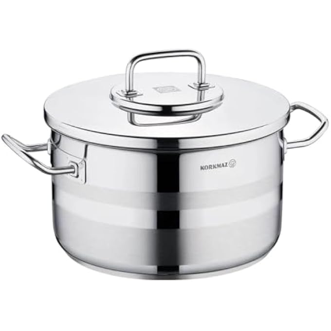 Korkmaz Astra2 Casserole 28X16 Cm  95 L  Sandwich Bottom Induction Base TriPly Bottom Satinless Steel Pot  Dishwasher Safe Stock Pot  Ka2027 - Image 1