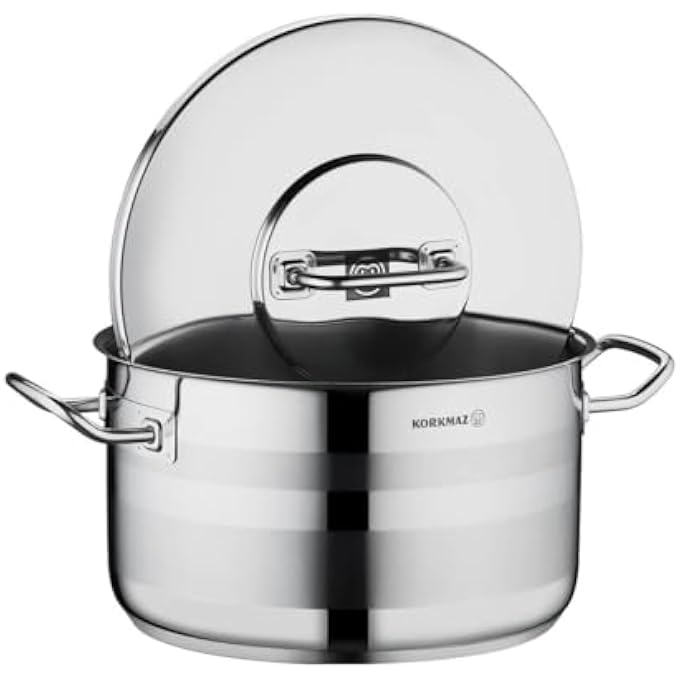 Korkmaz Astra2 Casserole 28X16 Cm  95 L  Sandwich Bottom Induction Base TriPly Bottom Satinless Steel Pot  Dishwasher Safe Stock Pot  Ka2027 - Image 2